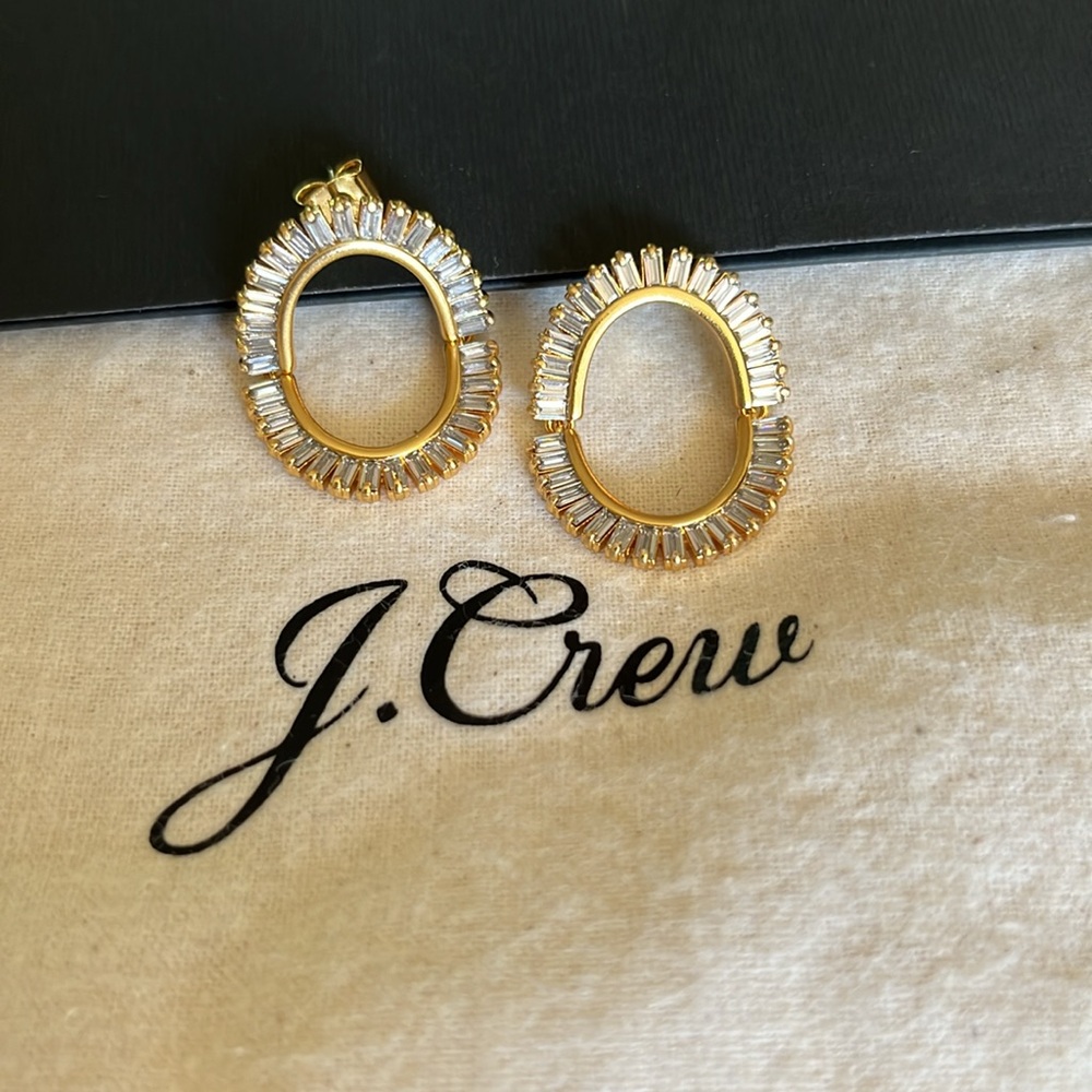 J. Crew gold tone crystal hinged statement earrings